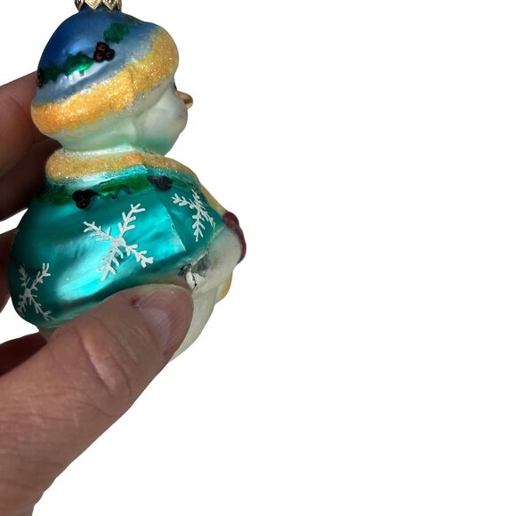 VTG 1998 Christopher Radko Jolly Wrap Jr Ornament Blown Glass Snowman Mittens - Picture 7 of 7